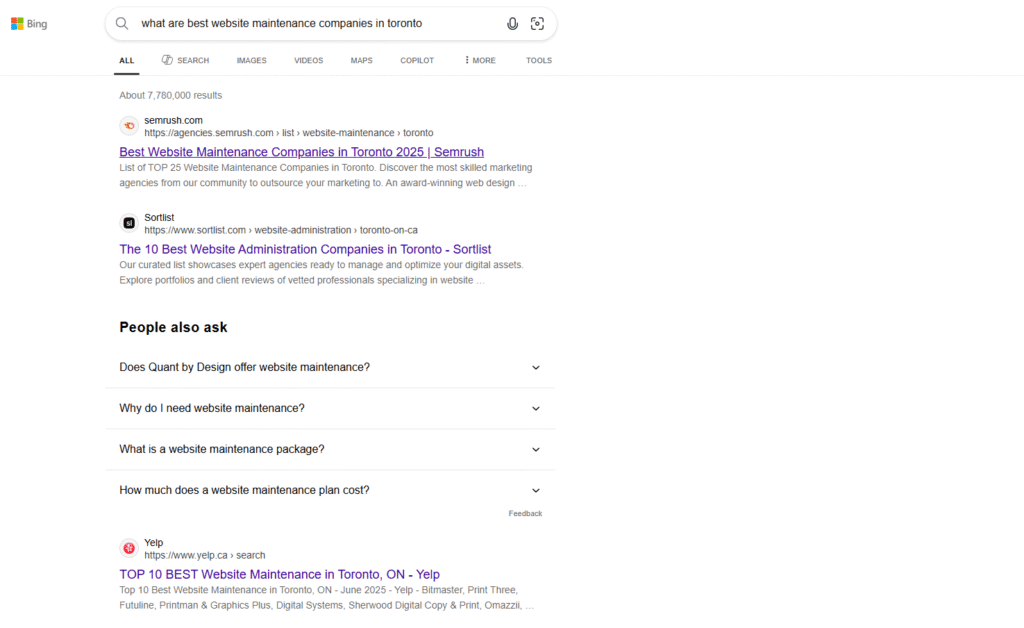 Bing query response