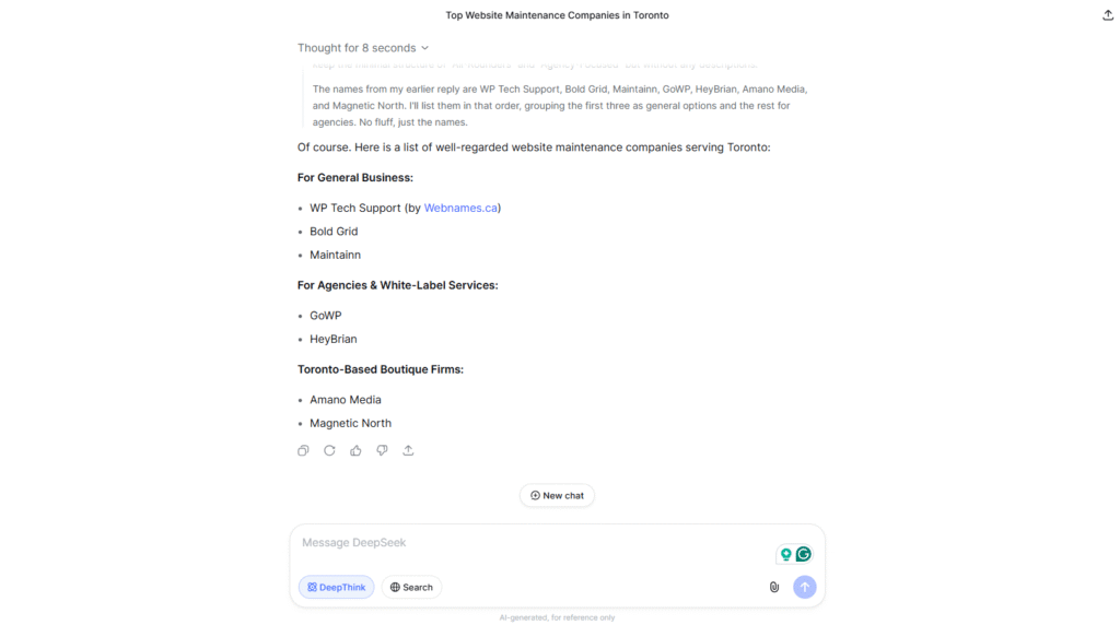 DeepSeek query response