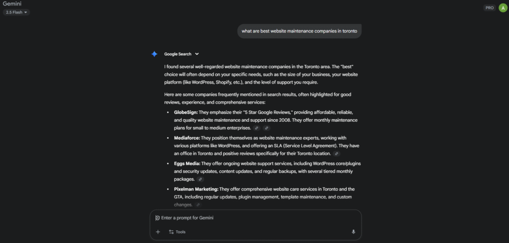 Google query response