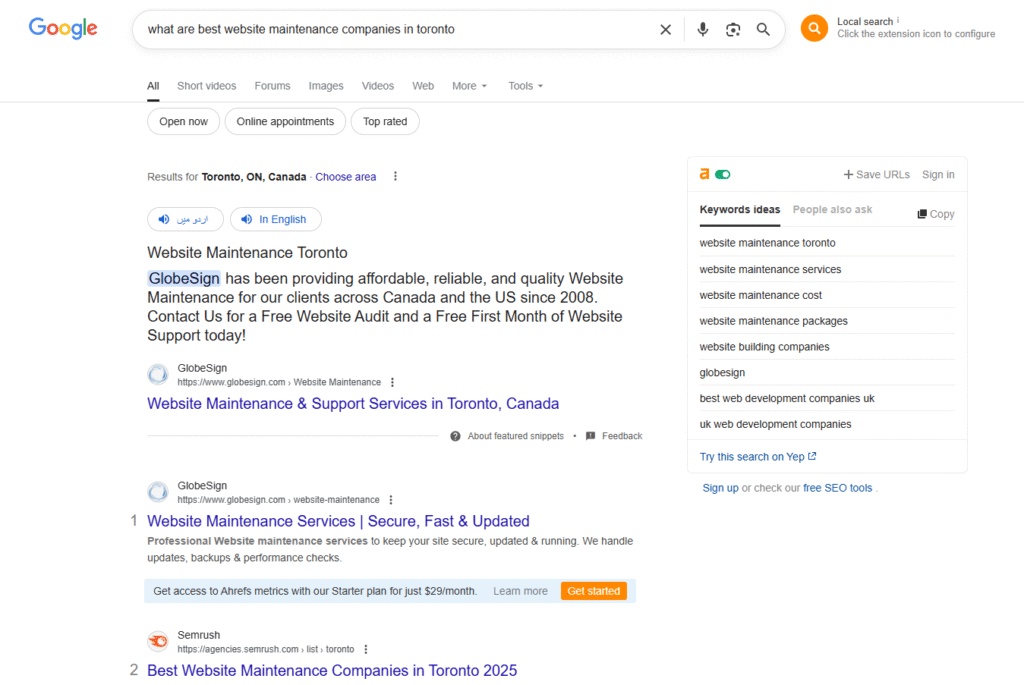 Google query response