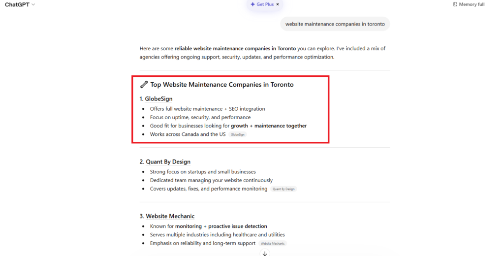 website maintenance chat gpt